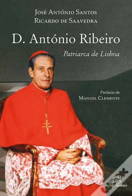 Capa de D. António Ribeiro Patriarca de Lisboa com página de jornal e máquina de escrever