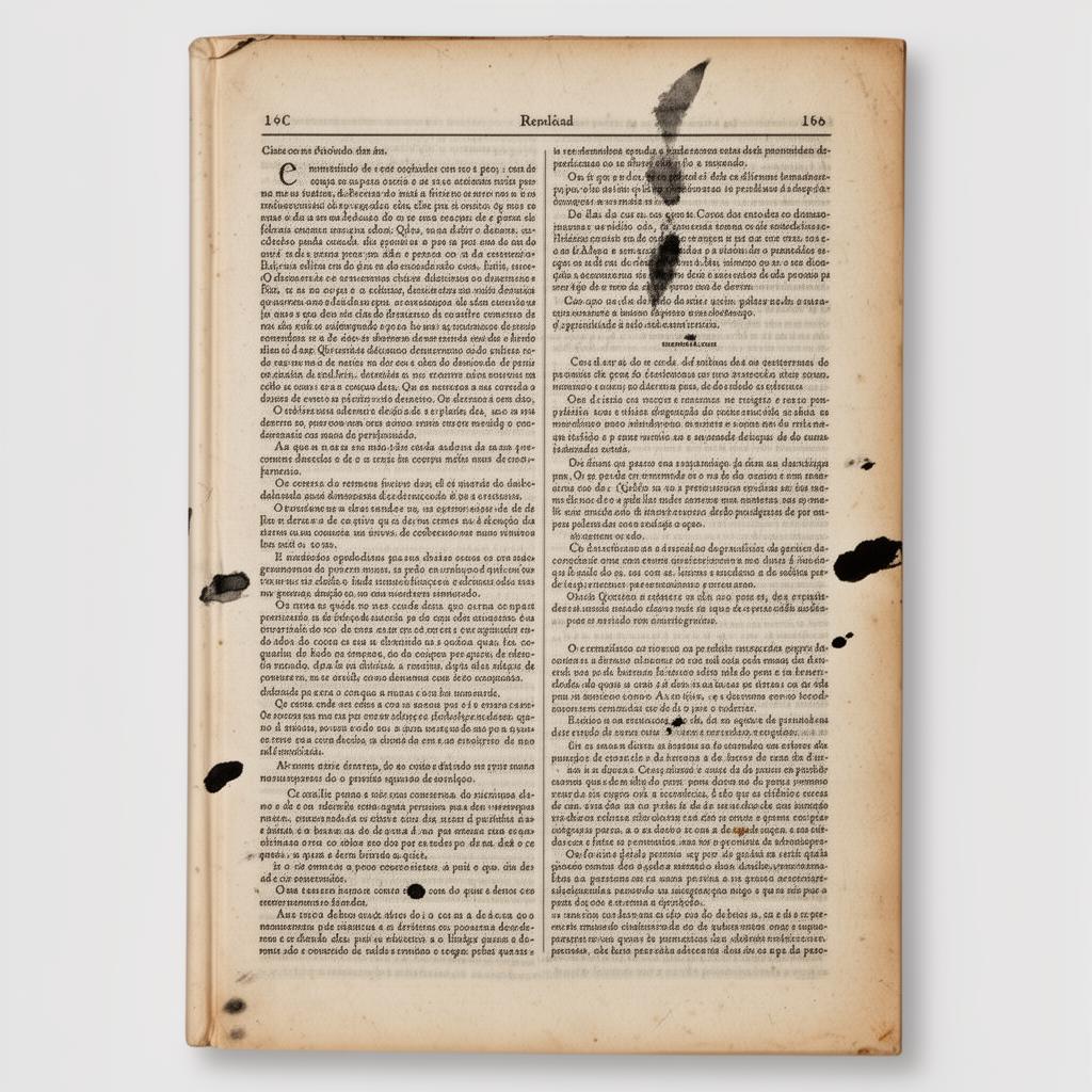 Capa provisória de O Peso das Palavras com páginas envelhecidas e marcas de tinta